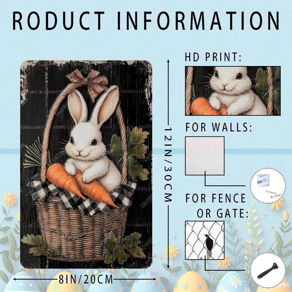 Retro Funny Rabbit Easter Tin Sign Vintage Farmhouse Wall Decor For Living Room Bedroom Porch Home Decoration