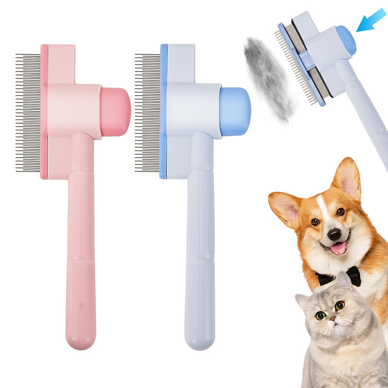 Stainless Steel Pet Deshedding Comb Fine-Tooth Rake One-Click Hair Release Flea Removal Tool For Dogs Cats
