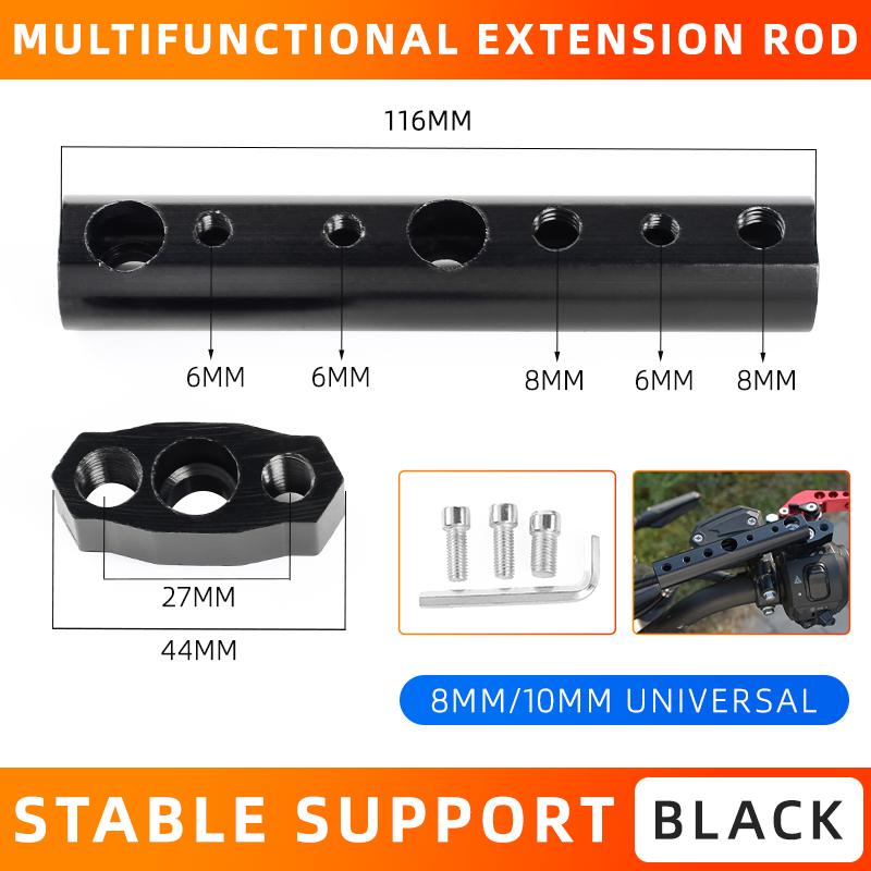 Universal extension bracket for rearview mirror installation. Motorcycle, crossbeam spotlight, rearview mirror, extender base.