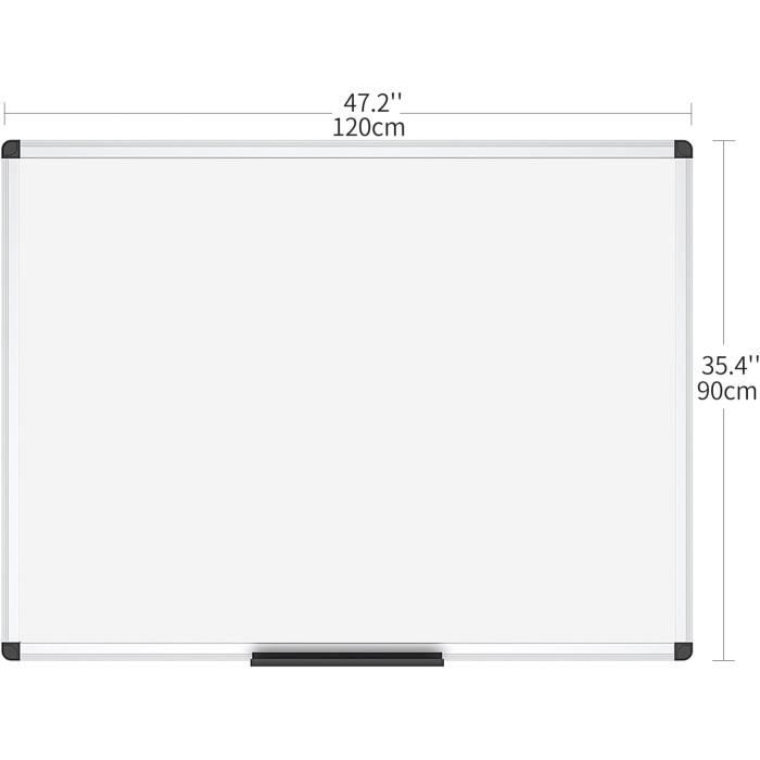 VIZ-PRO Tableau Blanc Magnétique Effaçable à Sec,Cadre en Aluminium Argenté,120 x 90 cm