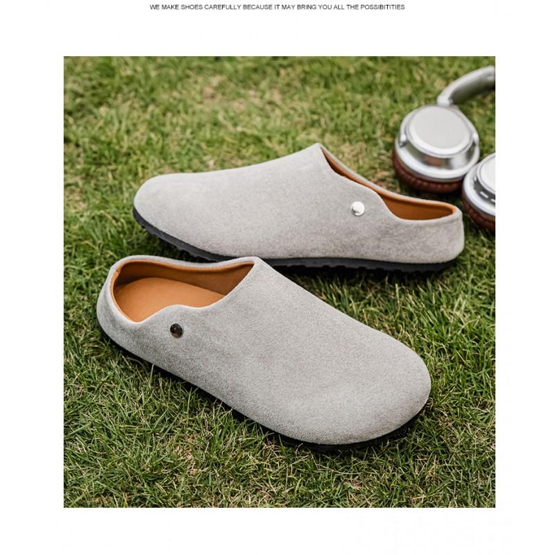 Mens Loafer-Style Slip-On Mule Shoes Casual Office Wear Retro Flat Footwear