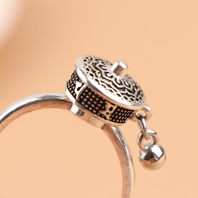 Buddhist Tibetan Prayer Wheel Ring Good Luck Chakras Ring Lotus Floral Ring