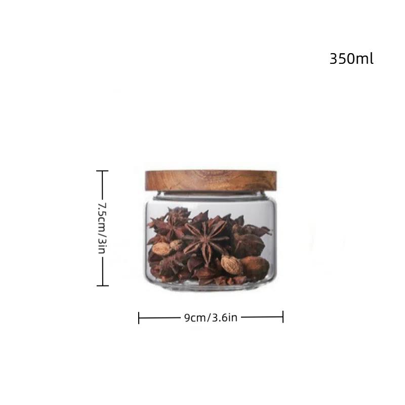 

1 шт. Дерев яна кришка Органайзер Скляна герметична банка Кухонні пляшки для зберігання Банка Герметичний контейнер для харчових продуктів Диспенсер для імбиру та пластівців 350ML