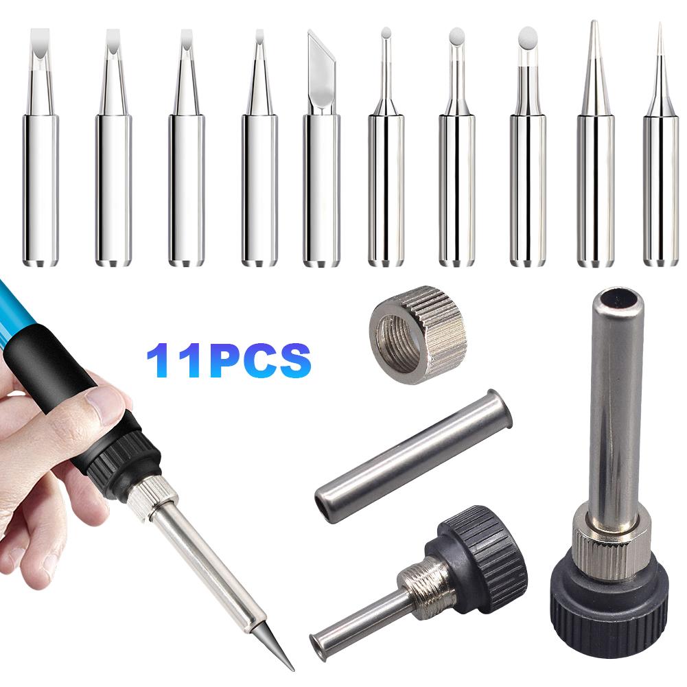 11 Pcs Solder Iron Tip W/ Welding Sleeve 900M Lead-Free Replaceable Soldering Tip Soldering Iron Head for Soldering Station