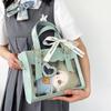 Sweet Cute Laced Bow Heart Charm Ita Bag Women Anime Crocodile Shoulder Bag Ladies Transparent Leather Large Capacity Handbag