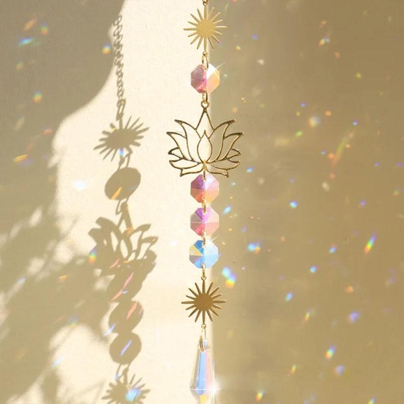 

Bohemian Style Crystal Hanging Colorful Rainbow Lotus Suncatcher Window Decoration Home Decor,Sunlight Catcher Gift for Her
