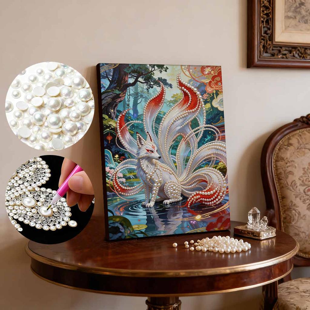 DIY Nine-tailed Fox Leader Pearl Art Painting for Adults/Beginners Gift Home Decor Pearl Gem Paintings Picture Arts Craft 30x40cm Without Frame