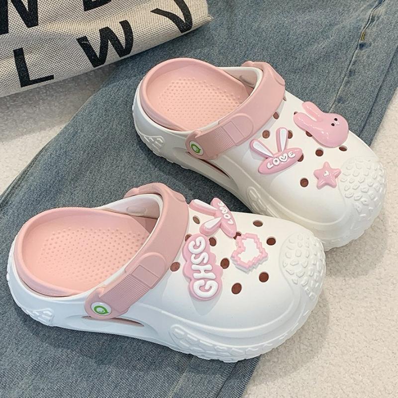 Fashion 2025 New Women Summer Platform Slippers Cute DIY Rabbit Girls Fashion Clogs Thick Sole Female Indoor Beach Slides Street Sandals