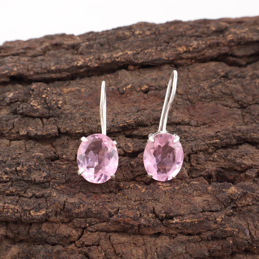 Morganite Earrings, Handmade Gemstone 925 Solid Sterling Silver Earrings Antique Jewelry, Gift For Her