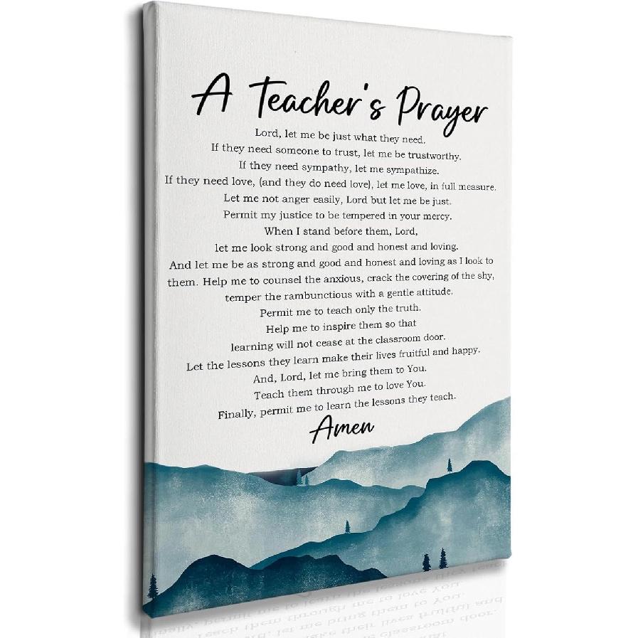 Nitelat Christian Teacher Classroom Decor, A Teacher s Prayer Wall Art, Teacher Appreciation Gifts Canvas Wall Art Decor for Home Office Classroom, 11x14