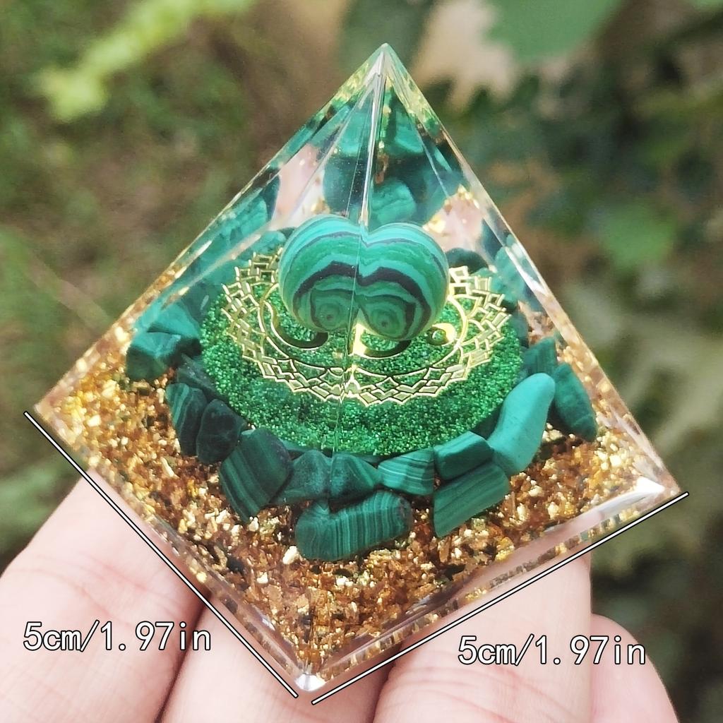 Natural Malachite Seven Chakras Orgone Pyramid ornament, green pyramid decoration, a perfect gift for home decoration