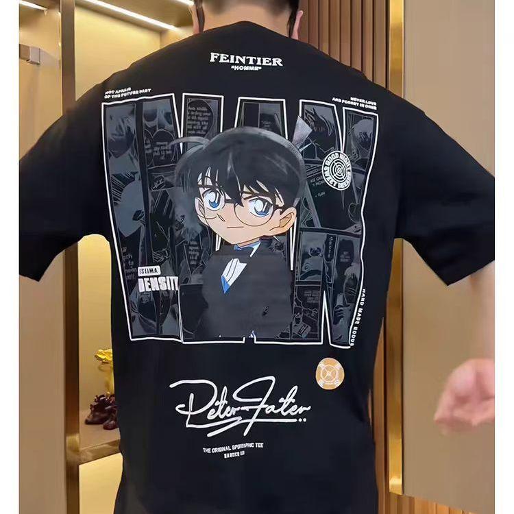 

100% Чистый Хлопок Американский Блокбастер Анимация Конан Принт Футболка с Коротким Рукавом Летняя Мужская Свободная Футболка 3XL