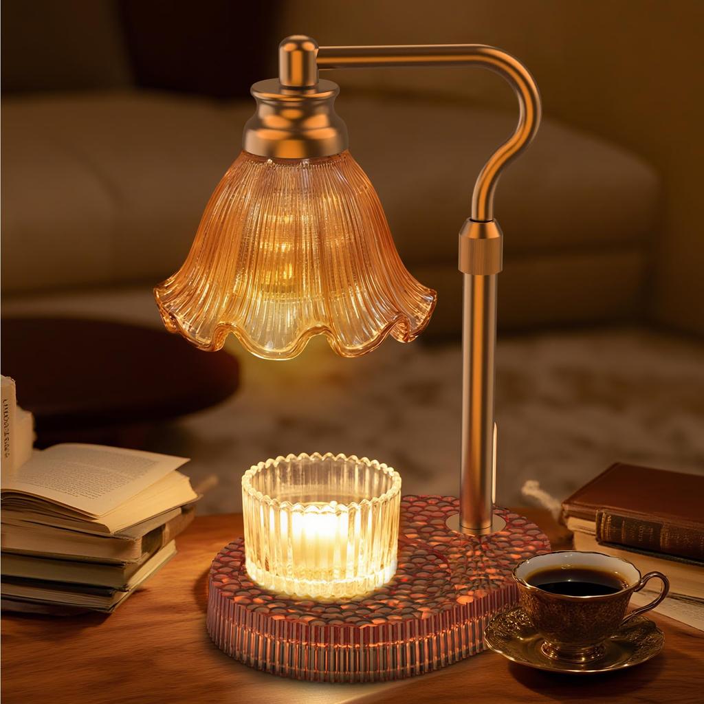 Adjustable Height Candle Warmer Lamp - 4-Level Dimming, Timer Function, Stylish Design, Brown (Multiple Colors Available)