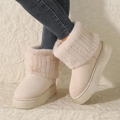 Lucyever Short Plush Warm Snow Boots for Women 2024 Thick Sole Suede Fur Ankle Boots Woman Comfy Non Slip Plush Winter Shoes