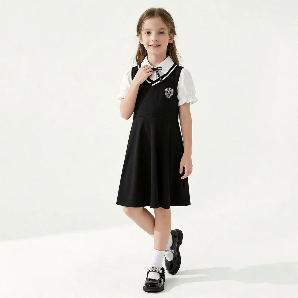 Girls' Academy-Style Graduation Dress: Stylish Fake Two-Piece Princess Outfit for Summer