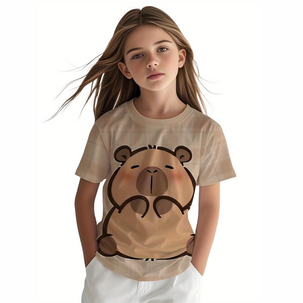 Children's Clothing  Capibala Print Comfortable O-Neck T-Shirt Outdoor Fashion Short Sleeve Children Clothes Girl Tops