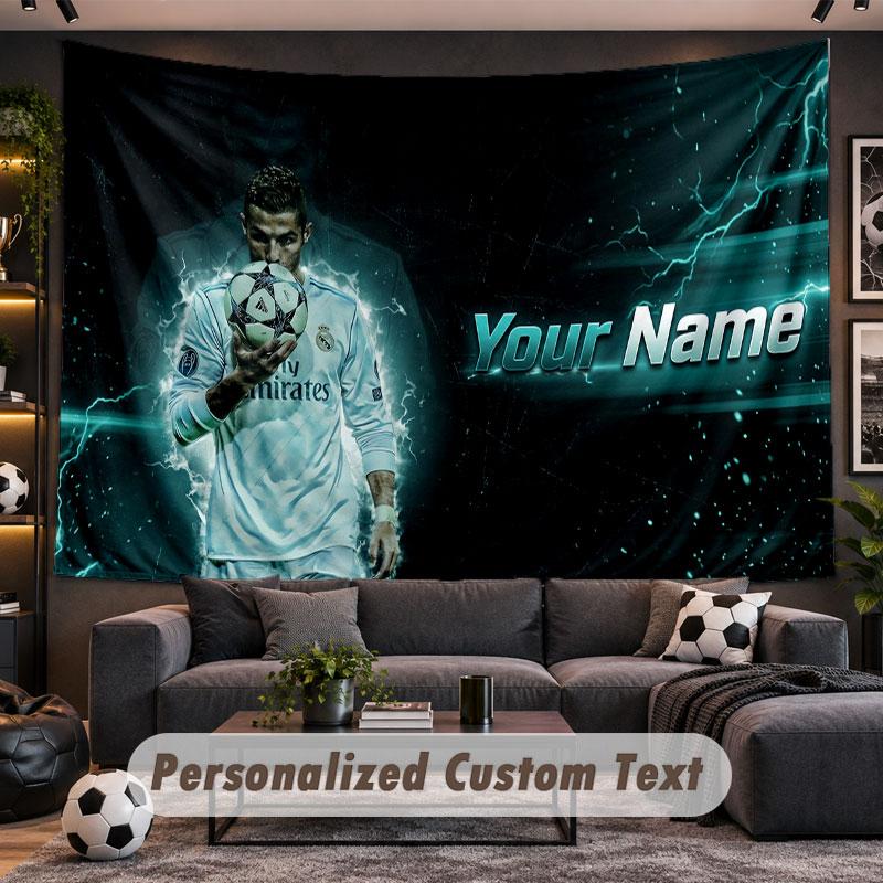Arazzo da Appendere alla Parete Nome Personalizzato Modello Cristiano Ronaldo Tessuto Stampato Personalizzato Decorazione Murale