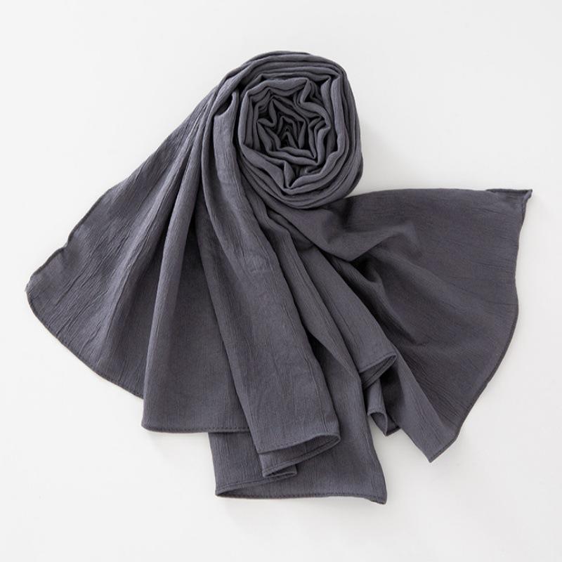 New Breathable Crumpled Scarf For Women Girls Solid Scarves Soft Cotton Wrinkle Pashmina Shawl Foulard Winter Warm Wrap Shawls
