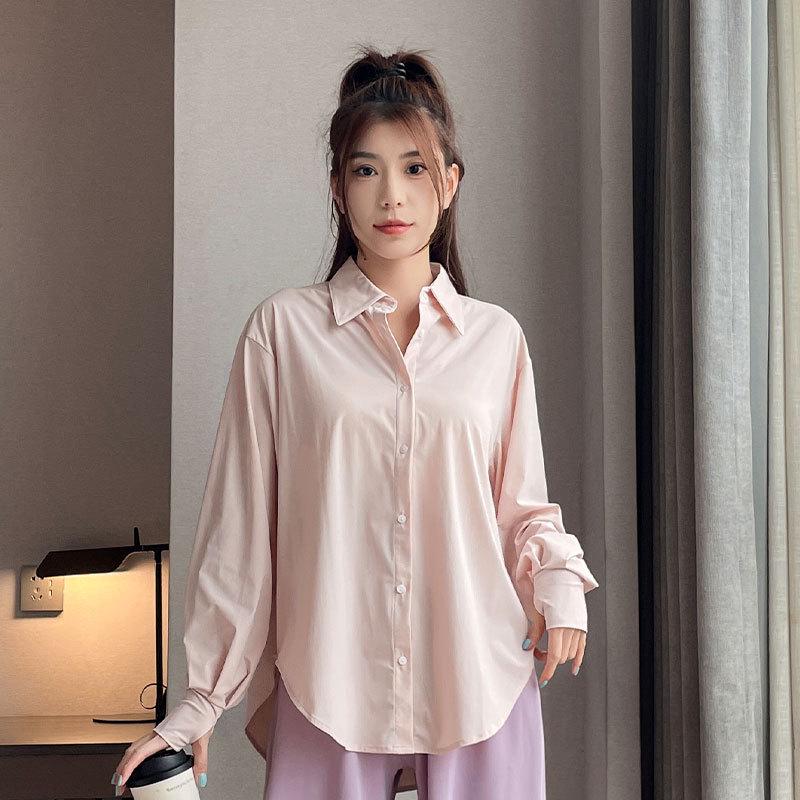 Women's Summer 2024 Ice Silk Sun Protection Set: Loose Shirt & Quick-Dry Pants.