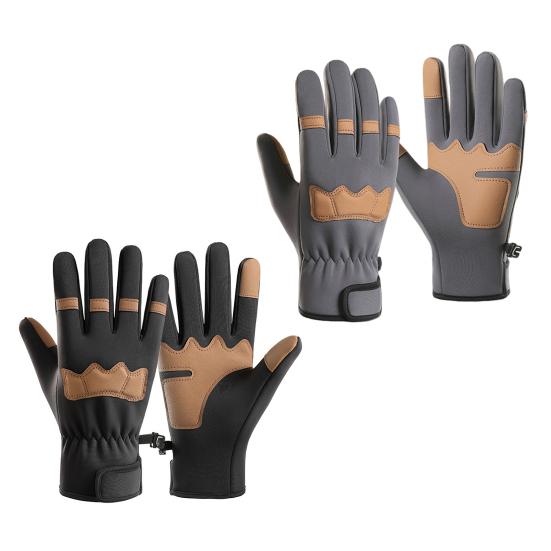 1 Pair Winter Gloves Patchwork Color Touch Screen Design Non-Slip Imitation Leather Palm Riding Gloves