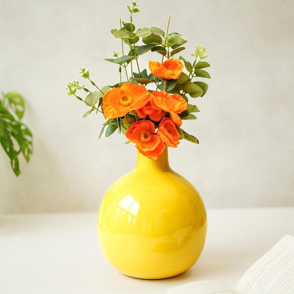 Metal Flower Vase for Home Dcor Living Room Office Wedding| Table Decorative Item for Festivals Birthday Sunshine Yellow 1Pcs