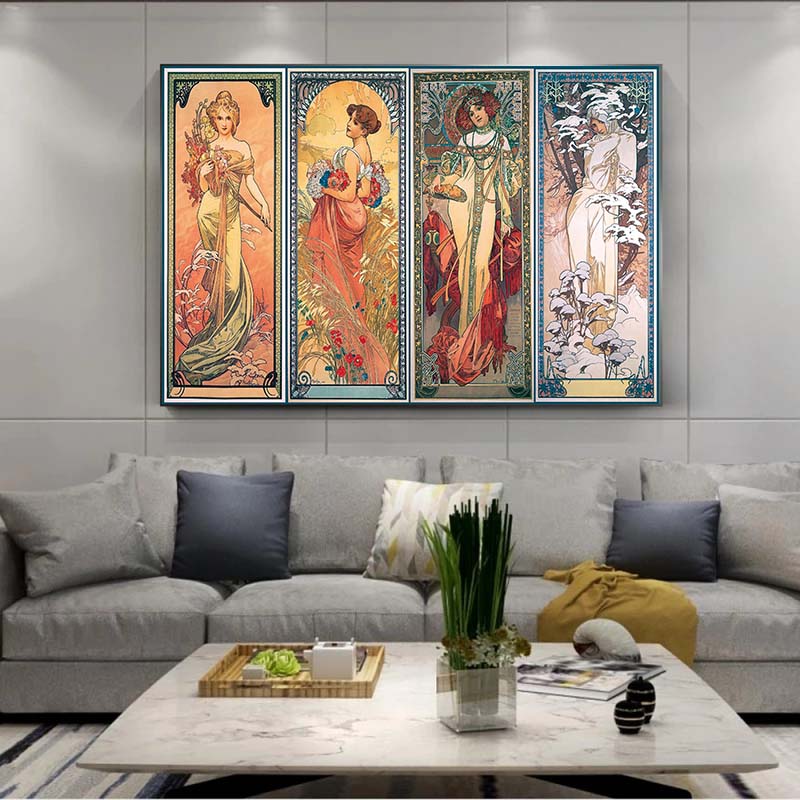 Alphonse Mucha Times of Day Vintage Posters and Prints Art Nouveau Woman Canvas Paintings Wall Art Pictures Home Decor Cuadros