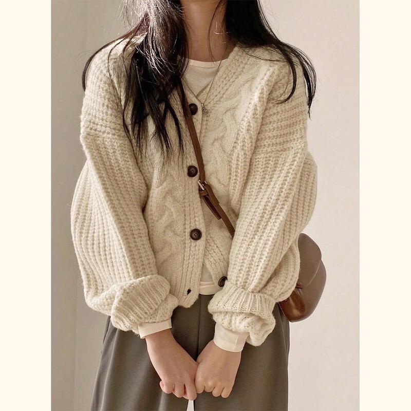 Women s Korean Style Loose-Fit Knit Cardigan L