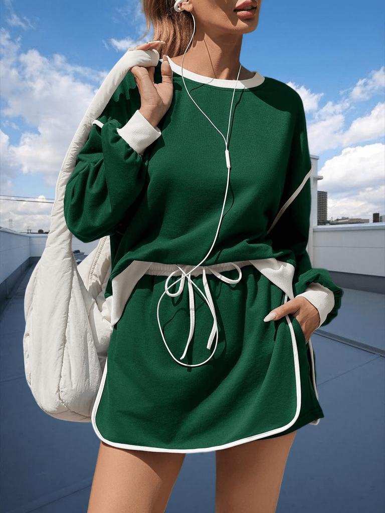 Women's Two Piece Oversized Crop Sweatshirt and High Waist Skirt Set Tennis Running Sport Outfit