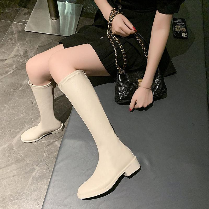 Fashion Autumn Winter Fleece-Lined Leather Middle Heel Knee High Shaft Shoes Woman On Offer Comfortable and Elegant Long Boots for Women