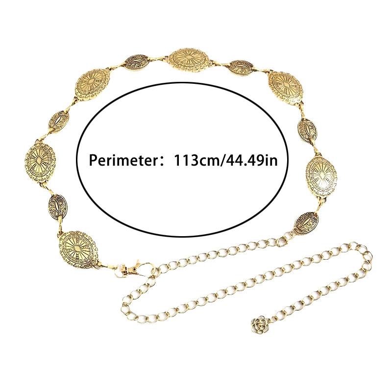 Chaîne de taille en métal de style rétro pour femme, ceinture réglable en forme de cercle décoratif sculpté, accessoires de style haut de gamme