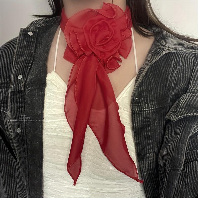 1PC Clothing Fashion Multi-purpose Outfit Elegant Adorn Long Silk Scarf Temperament Accessories Eye-catching Rose