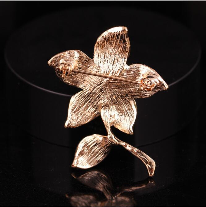 Gold Flower Rhinestone Pearl Lapel Brooch - Korean Style Accessories