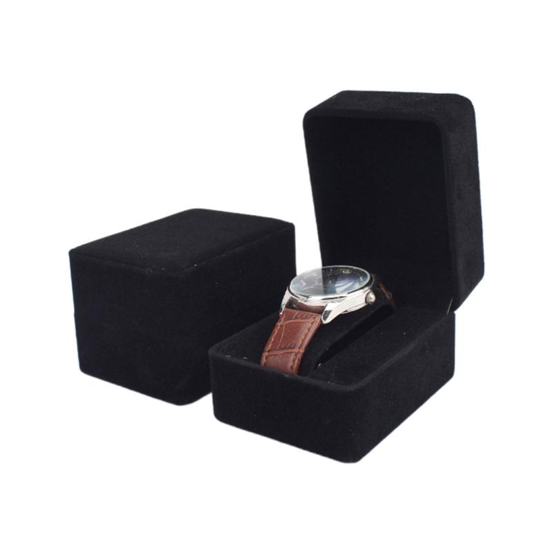 

Handmade Velvet Wrist Watch Box Travel Short Plush Box with Velvet Wristwatch Holder Rings Display Cases Men Adults чёрный