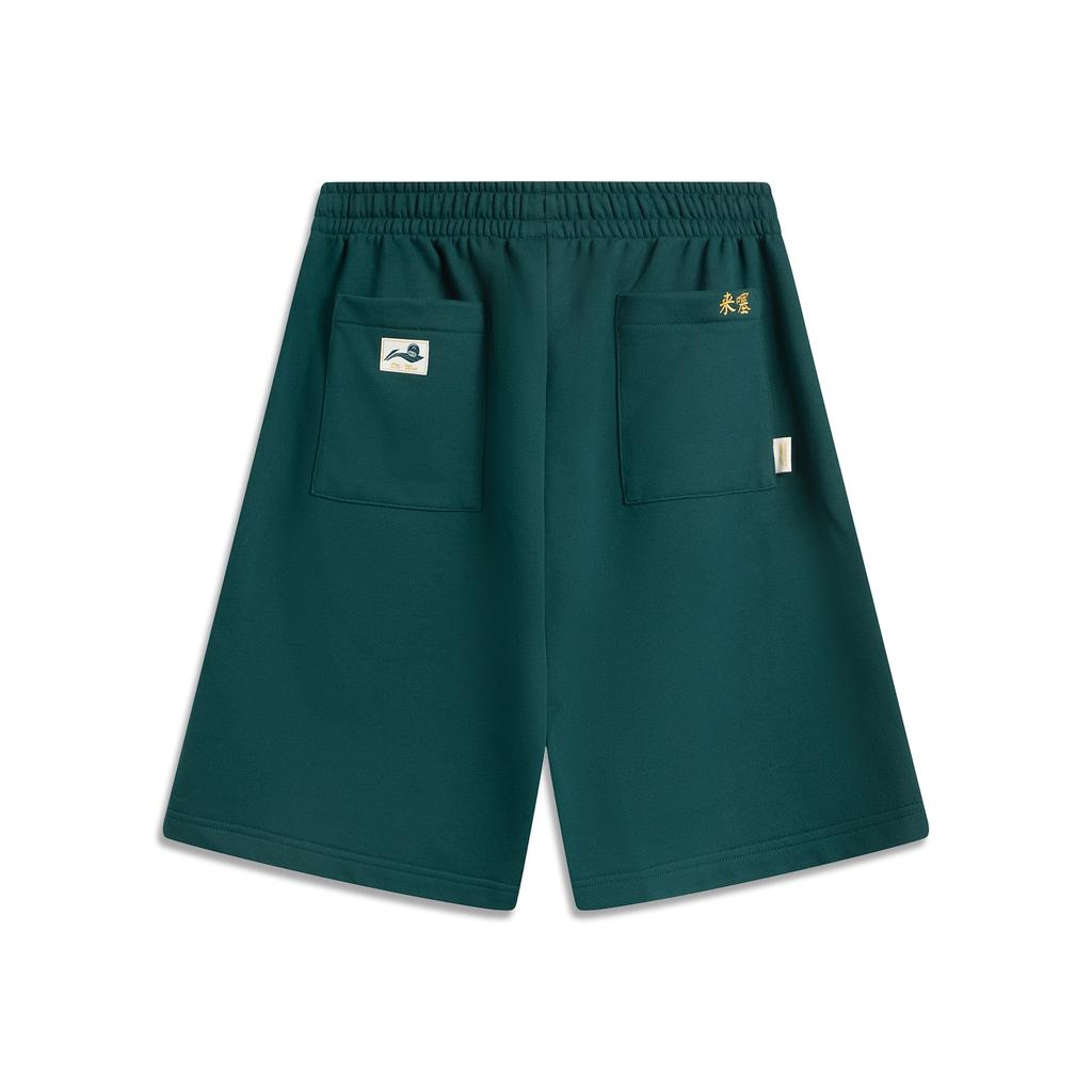 Li Ning X Badmarket Collaboration Sports Fashion Versatile Breathable Loose Embroidered Letter Casual Shorts Men shorts Green AKSV743-1