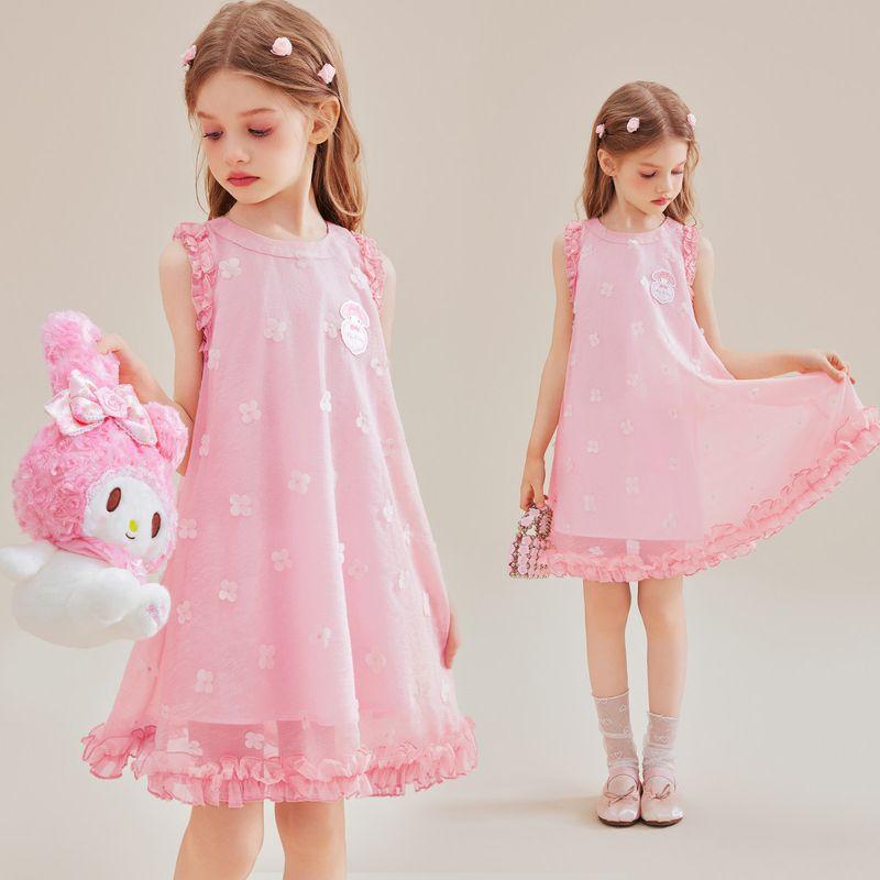 Hellokitty Girls Dress 2025 New Sweet Floral Suspender Dress with a Noble Feel Children s Summer Dress Pink 110