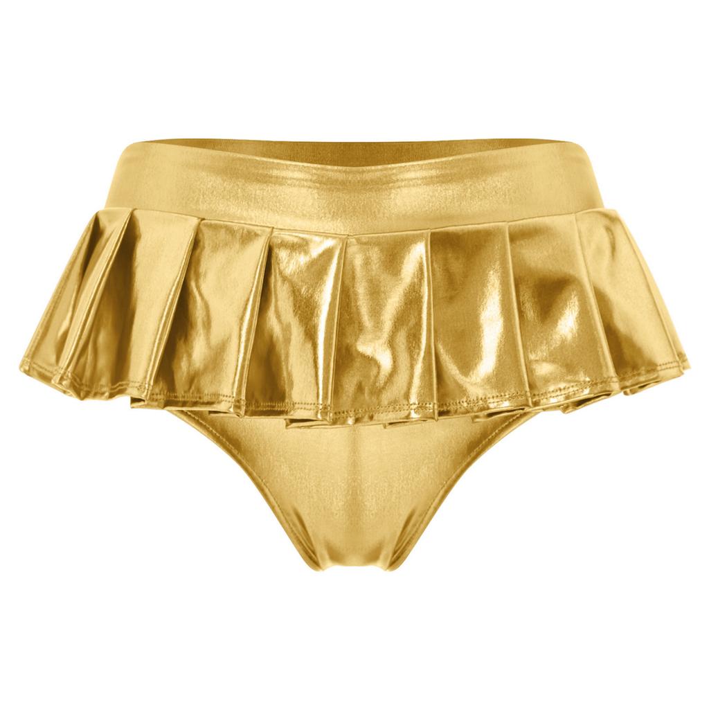Dámské metalické lesklé mikro mini plisované culottes sukně Rave párty mikro šortky