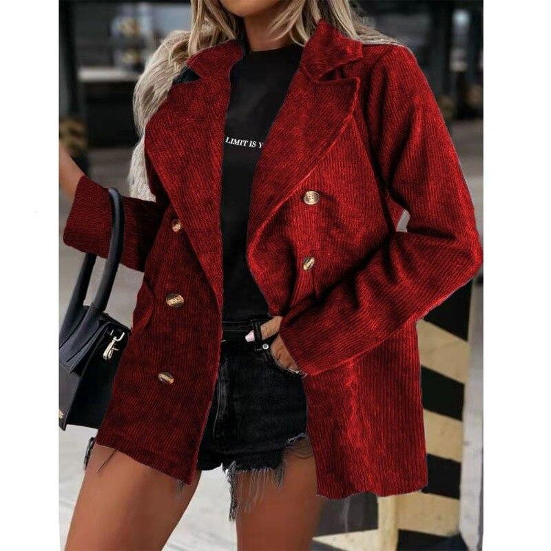 

Осеннее красивое женское однотонное вельветовое винтажное пальто с длинными рукавами, куртка с отложным воротником, длинная верхняя одежда, женские повседневные топы 17959 L