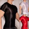 Comfortable Mens T-Shirt Male Nylon See Through Sheer Shiny