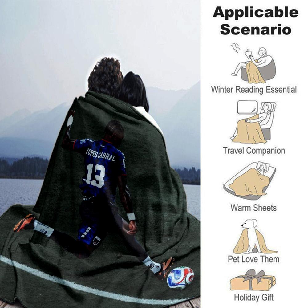 Football Player Kick Action Print Flannel Blanket Green Stadium Background Soft Throw Blanket Soccer Fan Bedroom Sofa Decor