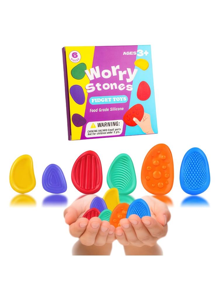 

Сенсорный камень Игрушки для снятия стресса Взрослые Сенсорный силиконовый камень Набор из 6 штук Текстурированный для детей с аутизмом Успокаивающий Непоседа Снятие стресса разноцветный