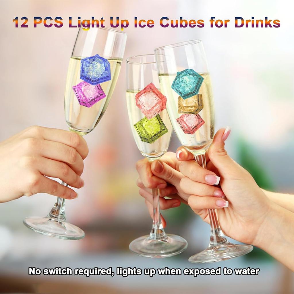 Light Up Ice Cubes for Drinks,Reusable Flashing Glow In the Dark Ice Cubes,Waterproof Color Changing Led Ice Cube for Club Bar Party Wedding Decor