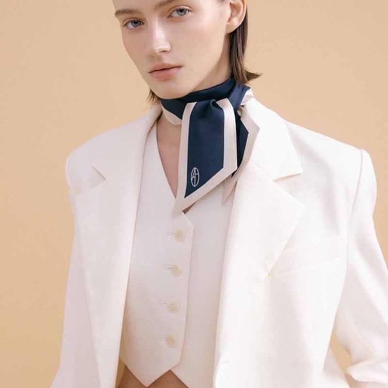 AVVINA PELLE Long Twilly Silk Scarf - Almond/Navy