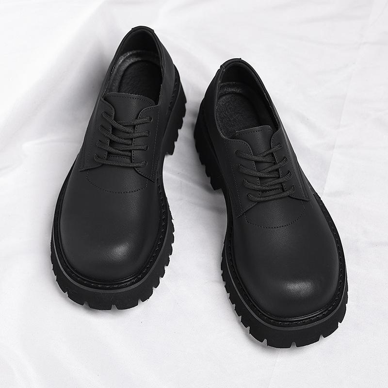 Leather Shoes Men's 2025 American High Street Black Big Head Derby Shoes Men's Retro Trend Platform Leather Shoes 2025