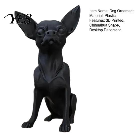 Black Dog Decor 3D Printed Chihuahua Figurine, Modern Statue, Plastic Stable Ornament Puppy Sculpture for Desk Decoration, Gift Pet Lovers Statue