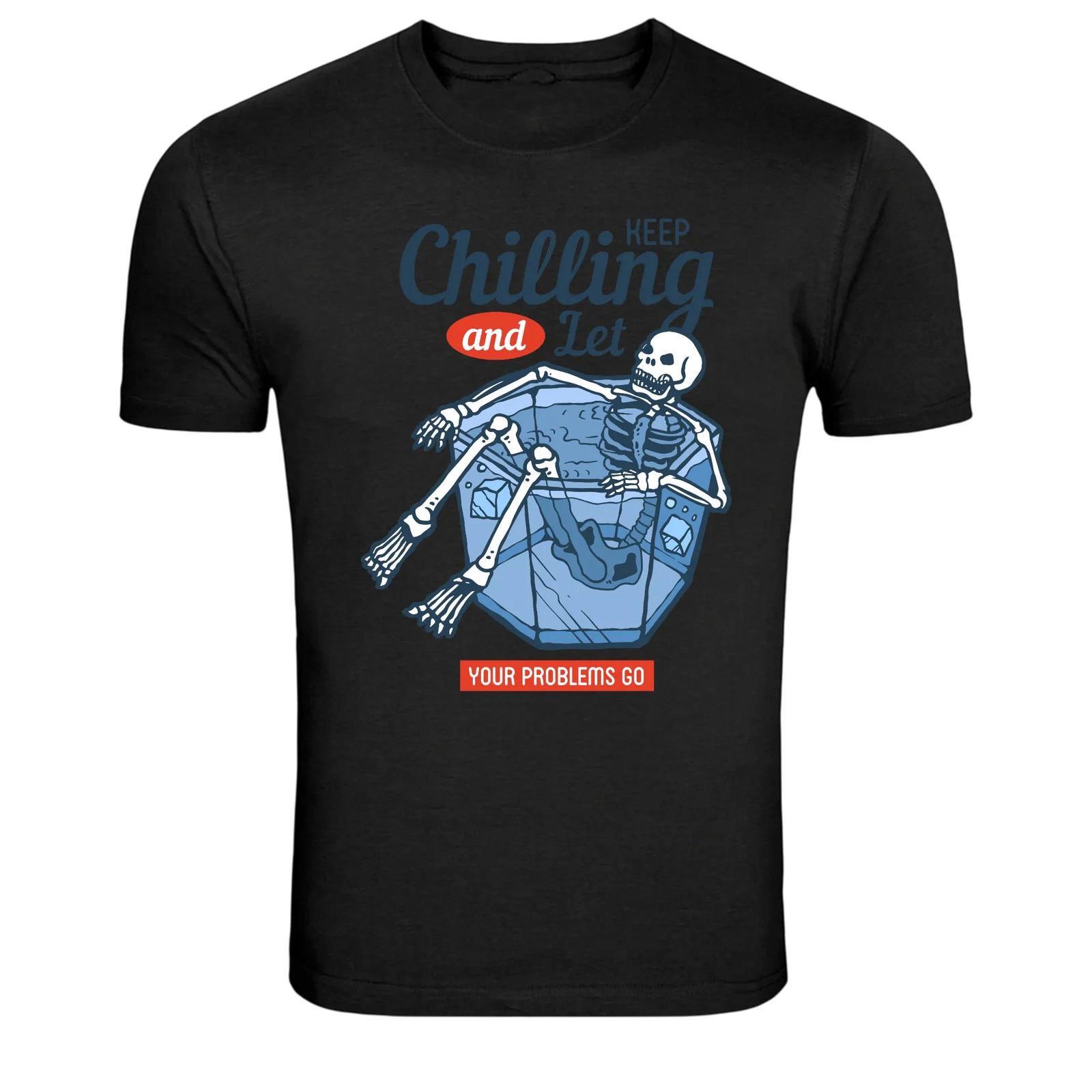Chilling Skeleton Ice Bath Funny Relax Humor T-Shirt L