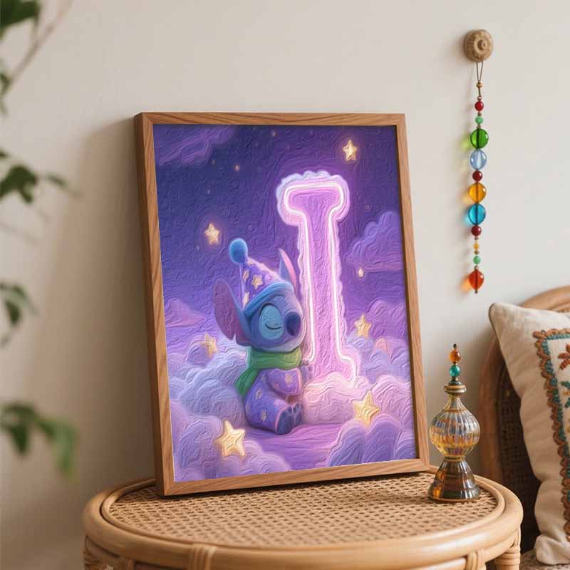 Disney Starry Stitch painting kit, handmade diy art painting home wall decoration for bedroom, dreamy sleeping character painting for gift.