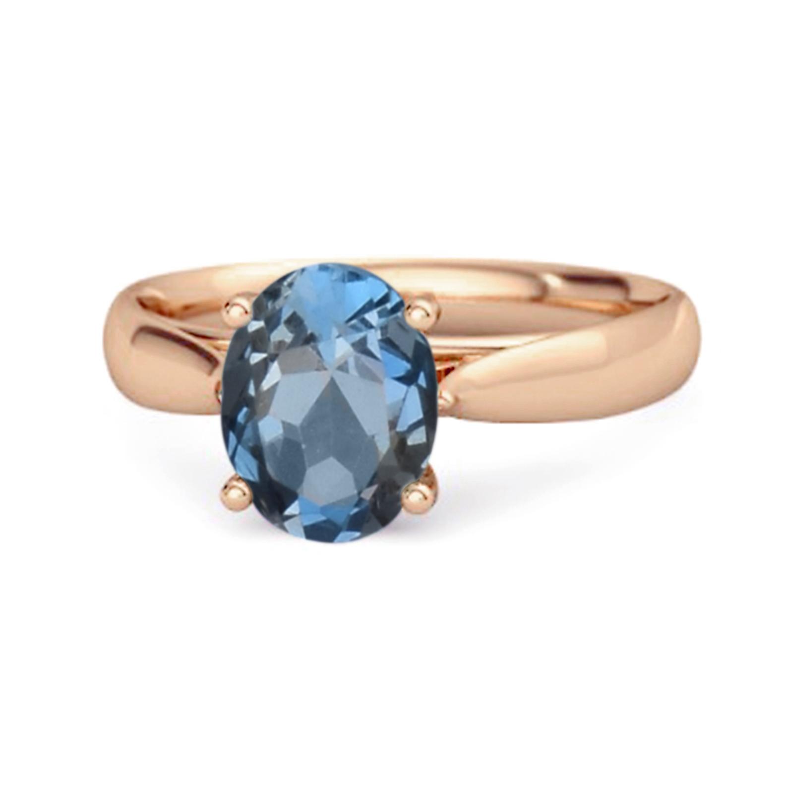 London Blue Topaz Classic Solitaire Ring - 925 Sterling Silver Rose Gold Vermeil 6.5