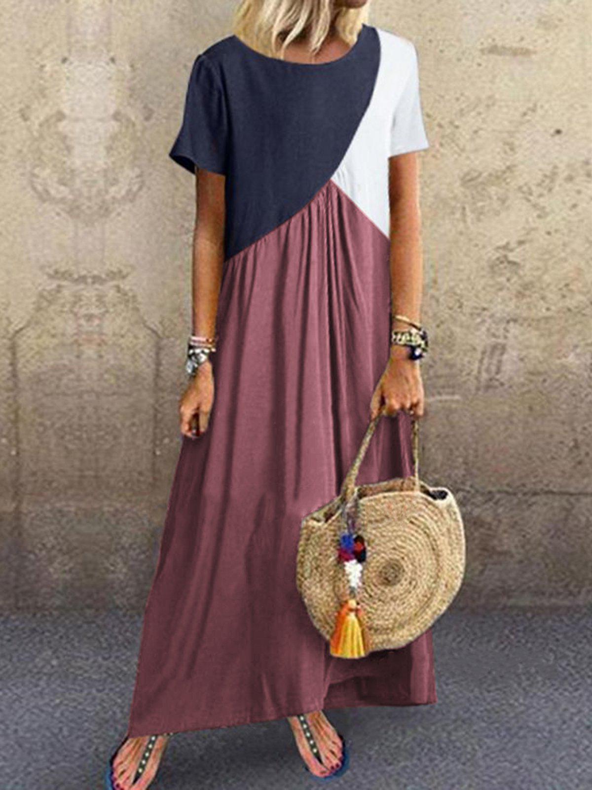 

2023 Geometric Color Block Patchwork Long Summer Beach Dress XL червоний