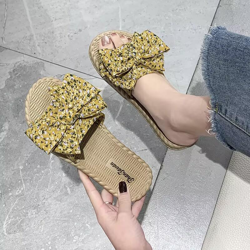 Women Lady Home Bowknot Bow Slippers Autumn and Summer Classic Shoes