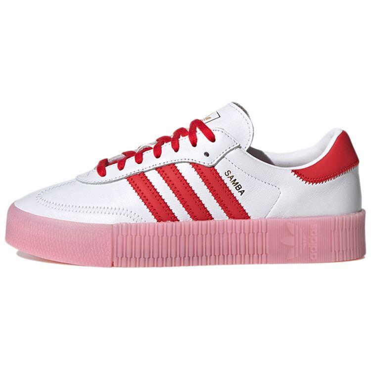 Adidas Originals Sambarose Synthetic Leather Durable Low-Top Sneakers Women Sneakers White Red FX6269